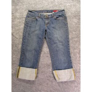 Express Jeans Womens 8 blue Capri X2 Denim contrast stitch‎ Cropped cuffed